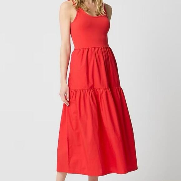 J.Crew Factory Tiered Knit Mixy Midi Dress Red Size Medium NWOT - Picture 1 of 7
